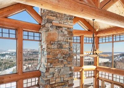 Log Cabin Great Room Stone Fireplace
