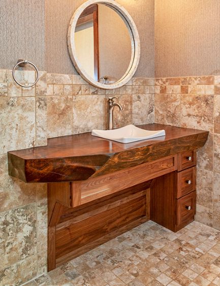 Custom Wooden Bathroom Vanity With Stone Surround