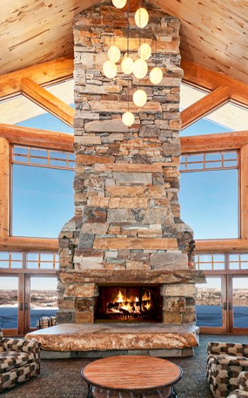 Lodge Hand Crafted Stone Fireplace
