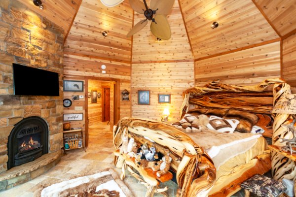 Amazing Custom Wood Bed Frame In Log Home