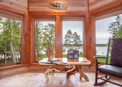 Custom Wooden Table WIth Lake Woods View