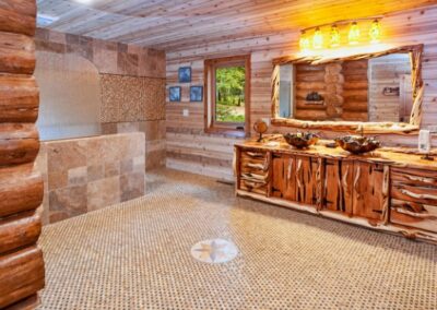 Huge Open Bathroom Custom Wood Vanity Log Home