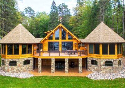 Log Home Deck With Stone Pillars Profile