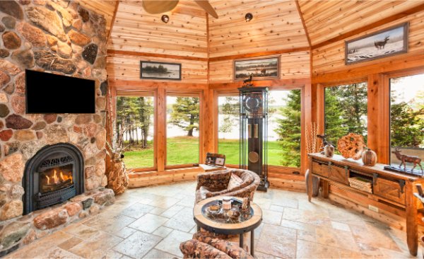 Wooden Octagon All Season Porch With Fireplace
